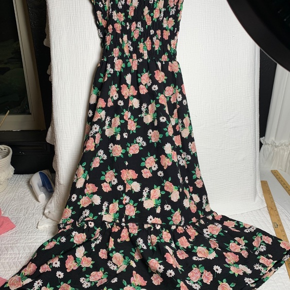 Divided Black floral smocked sundress sz small cottage core boho - Picture 5 of 5
